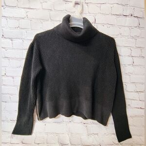 Vetta Black Capsule Wardrobe Removable Turtle Neck Cropped Waffle Knit Sweater M